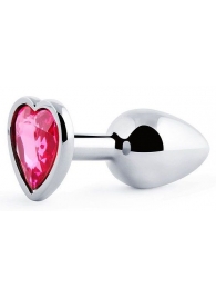 Серебристая анальная пробка с малиновым кристаллом-сердечком - 7 см. - Anal Jewelry Plug - купить с доставкой в Пушкино