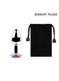 Серебристая анальная пробка с малиновым кристаллом - 7,2 см. - Anal Jewelry Plug - купить с доставкой в Пушкино