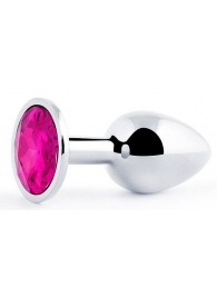 Серебристая анальная пробка с малиновым кристаллом - 7,2 см. - Anal Jewelry Plug - купить с доставкой в Пушкино