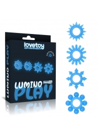 Набор из 4 голубых, светящихся в темноте эрекционных колец Lumino Play - Lovetoy - в Пушкино купить с доставкой