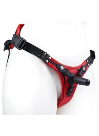 Красно-черный женский пояс с 2 способами крепления насадок и вагинальной пробкой - LOVETOY (А-Полимер) - купить с доставкой в Пушкино