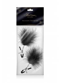 Зажимы на соски с черными пуховыми кисточками Sweet Caress Feather Nipple Clumps - Sweet Caress - купить с доставкой в Пушкино