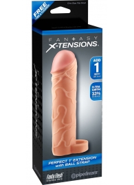 Телесная насадка с кольцом Perfect 1 Extension with Ball Strap - 17 см. - Pipedream - в Пушкино купить с доставкой