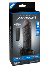 Чёрная вибронасадка с кольцом Vibrating Real Feel 2 Extension - 16 см. - Pipedream - в Пушкино купить с доставкой