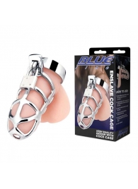Серебристая металлическая клетка для члена с замком Enslave Cock Cage - BlueLine - купить с доставкой в Пушкино