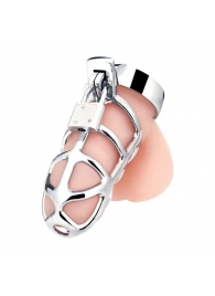 Серебристая металлическая клетка для члена с замком Enslave Cock Cage - BlueLine - купить с доставкой в Пушкино