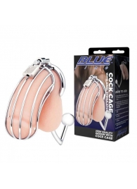Серебристая металлическая клетка с анальным стимулятором Cock Cage - BlueLine - купить с доставкой в Пушкино