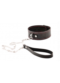 Черный широкий ошейник с красной строчкой и поводком - Crazy Handmade - купить с доставкой в Пушкино