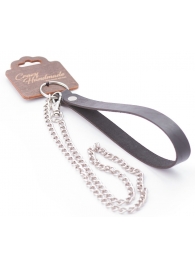 Серебристый металлический поводок с кожаной черной ручкой - 80 см. - Crazy Handmade - купить с доставкой в Пушкино