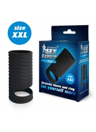 Черная открытая насадка на пенис с кольцом для мошонки XXL-size - 9,4 см. - Sex Expert - в Пушкино купить с доставкой