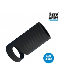 Черная открытая насадка на пенис с кольцом для мошонки XXL-size - 9,4 см. - Sex Expert - в Пушкино купить с доставкой