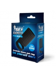Черная открытая насадка на пенис с кольцом для мошонки XXXL-size - 9,9 см. - Sex Expert - в Пушкино купить с доставкой