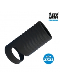 Черная открытая насадка на пенис с кольцом для мошонки XXXL-size - 9,9 см. - Sex Expert - в Пушкино купить с доставкой