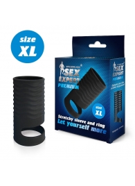 Черная открытая насадка на пенис с кольцом для мошонки XL-size - 8,9 см. - Sex Expert - в Пушкино купить с доставкой