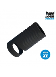 Черная открытая насадка на пенис с кольцом для мошонки XL-size - 8,9 см. - Sex Expert - в Пушкино купить с доставкой