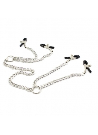 Серебристые зажимы для сосков и половых губ на тонкой цепочке - Notabu - купить с доставкой в Пушкино