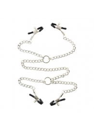 Серебристые зажимы для сосков и половых губ на тонкой цепочке - Notabu - купить с доставкой в Пушкино