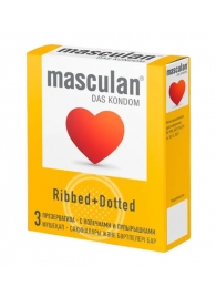 Презервативы с колечками и пупырышками Masculan Ribbed+Dotted - 3 шт. - Masculan - купить с доставкой в Пушкино