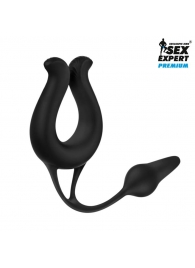 Черная вибронасадка Sex Expert с анальной втулкой - Sex Expert - в Пушкино купить с доставкой