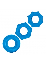Комплект из трех голубых колец для эрекции 3-Pack Nuts   Bolts Stretch Cock Ring Set - BlueLine - в Пушкино купить с доставкой