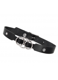 Черный кожаный ошейник со связанными кольцами - Pecado - купить с доставкой в Пушкино