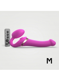 Ярко-розовый безремневой страпон Multi Orgasm Size M с клиторальной стимуляцией - Strap-on-me - купить с доставкой в Пушкино