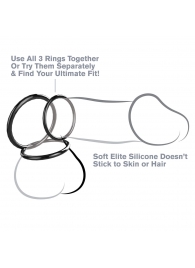 Набор из трех черных эрекционных колец Silicone 3-Ring Stamina Set - Pipedream - в Пушкино купить с доставкой