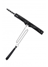 Черный кожаный ошейник-воротник с поводком - Pecado - купить с доставкой в Пушкино