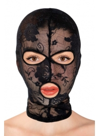 Черная кружевная маска на голову с отверстиями для глаз и рта - Fetish Tentation - купить с доставкой в Пушкино