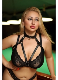Черная кожаная сбруя с ошейником plus size из нежной кожи - БДСМ Арсенал - купить с доставкой в Пушкино