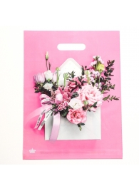 Розовый пакет с цветочным принтом и вырубной ручкой (40х31 см) - Сима-Ленд - купить с доставкой в Пушкино