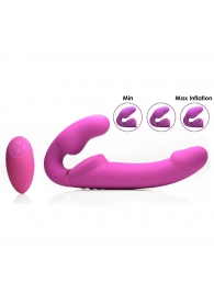 Розовый безремневой страпон с вибрацией и функцией расширения Inflatable Ergo-Fit Strapless Strap-On - XR Brands - купить с доставкой в Пушкино