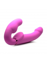 Розовый безремневой страпон с вибрацией и функцией расширения Inflatable Ergo-Fit Strapless Strap-On - XR Brands - купить с доставкой в Пушкино