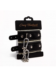 Черные скругленные наручники с мягкой бежевой подкладкой - Crazy Handmade - купить с доставкой в Пушкино