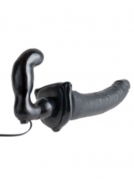 Черный страпон с вагинальной пробкой Deluxe Vibrating Penetrix Strap-On - 19 см. - Pipedream - купить с доставкой в Пушкино