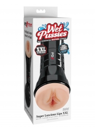 Телесный мастурбатор-вагина в черной колбе Super Luscious Lips XXL - Pipedream - в Пушкино купить с доставкой