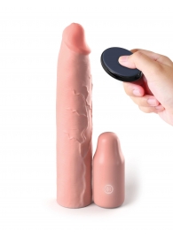 Телесная вибронасадка на член 3  Vibrating Mega X-tension with Remote - 22,9 см. - Pipedream - в Пушкино купить с доставкой