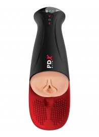 Телесный мастурбатор-вагина в черной колбе с вибрацией Fuck-O-Matic Pro XL - Pipedream - в Пушкино купить с доставкой