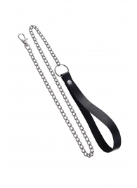 Поводок с ручкой из черной натуральной кожи и карабином для ошейника - Pecado - купить с доставкой в Пушкино