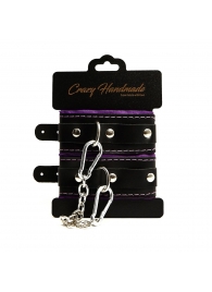 Черно-фиолетовые скругленные наручники с мягкой подкладкой - Crazy Handmade - купить с доставкой в Пушкино