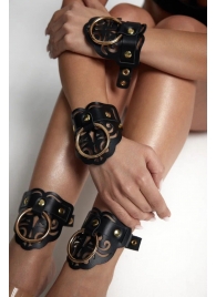 Черные кожаные оковы с резными узорами и клепками - Crazy Handmade - купить с доставкой в Пушкино