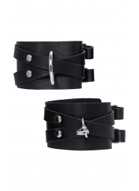 Черные кожаные оковы с двумя перекрёстными ремешками - Pecado - купить с доставкой в Пушкино