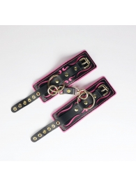 Черные кожаные наручники с розовой строчкой - Crazy Handmade - купить с доставкой в Пушкино