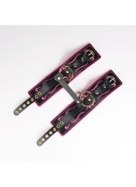 Черные кожаные оковы с розовой строчкой - Crazy Handmade - купить с доставкой в Пушкино