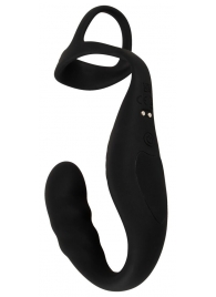 Черное эрекционное кольцо со стимуляцией промежности и анальной пробкой Cock Ring with RC Prostate Plug - Orion - в Пушкино купить с доставкой