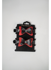 Черно-красные кожаные наручники с бантиками - Crazy Handmade - купить с доставкой в Пушкино