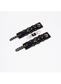 Черные кожаные наручники с узорами и золотистой фурнитурой - Crazy Handmade - купить с доставкой в Пушкино