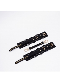 Черный кожаные оковы с узорами и золотистой фурнитурой - Crazy Handmade - купить с доставкой в Пушкино