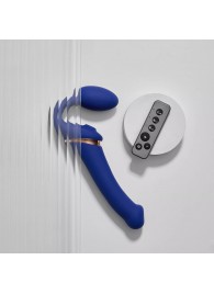 Синий безремневой страпон Multi Orgasm Bendable Strap-On size XL с клиторальной стимуляцией - Strap-on-me - купить с доставкой в Пушкино