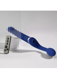 Синий безремневой страпон Multi Orgasm Bendable Strap-On size XL с клиторальной стимуляцией - Strap-on-me - купить с доставкой в Пушкино